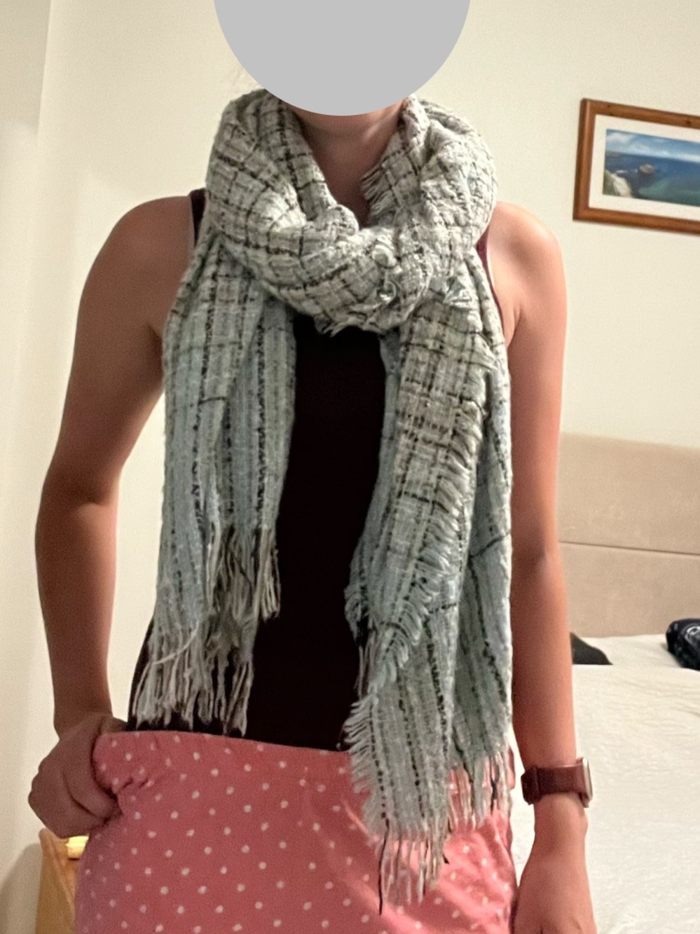 Light Blue and Gray Textured Fringe Scarf - Versatile Women's Accessory